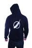 zip-up - black hoodie / white circlefeather (back view)